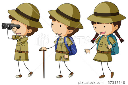 uniform卡通,uniform 插图素材: three kids in scout uniform