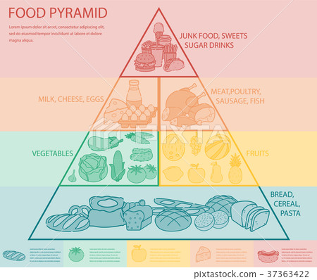 插图素材: food pyramid healthy eating infographic.