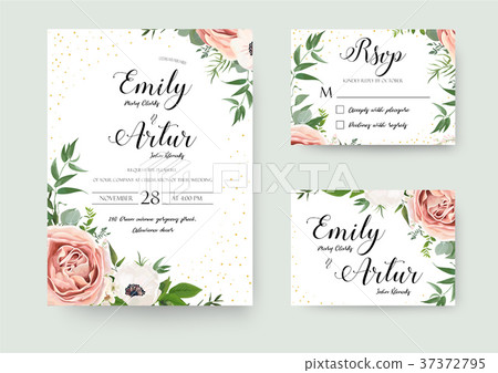 插图素材: wedding vector floral invite thank you card design