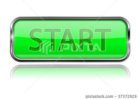 插图素材: start button. square green button with chrome