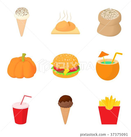 cartoonfood,cartoonanimator 图库插图: food on vacation icons set, cartoon style