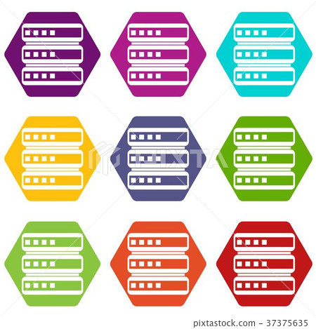 插图素材: database icon set color hexahedron