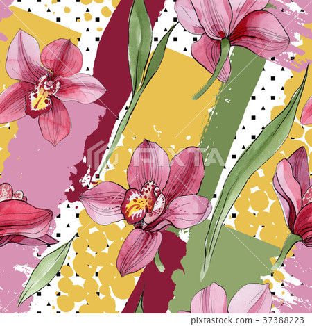 插图素材: wildflower orchid flower pattern in a watercolor