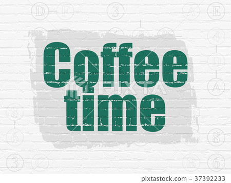 插图素材: time concept: coffee time on wall background