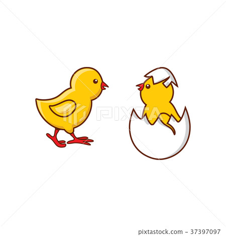 插图素材: vector flat cute chick hatching