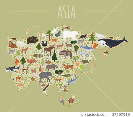 插图素材: flat asian flora and fauna map constructor