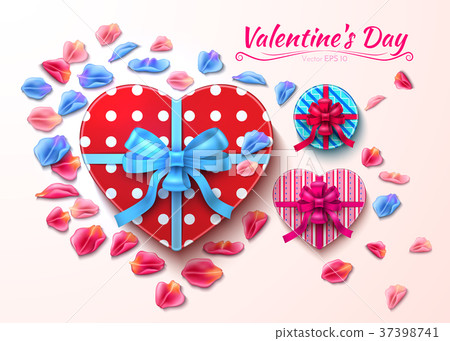 插图素材: valentine day gift boxes heart shape vector realistic