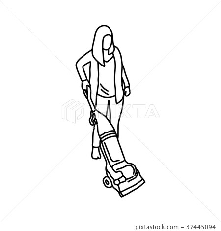 插图素材: woman using a vacuum cleaner vector illustration