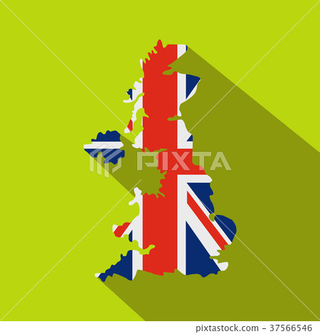 插图素材: map of uk of the national flag icon, flat style