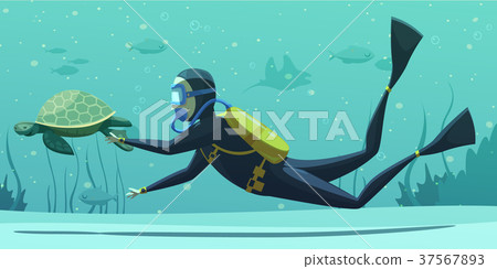 插图素材: underwater diving sport cartoon poster