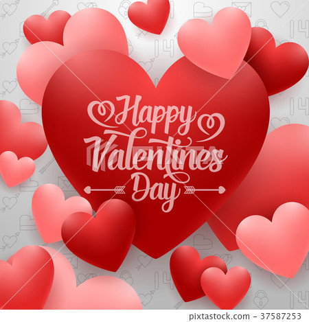 图库插图: happy valentines day with red heart on white backg