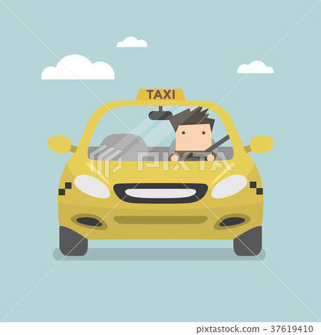 插图素材: yellow taxi car and taxi driver