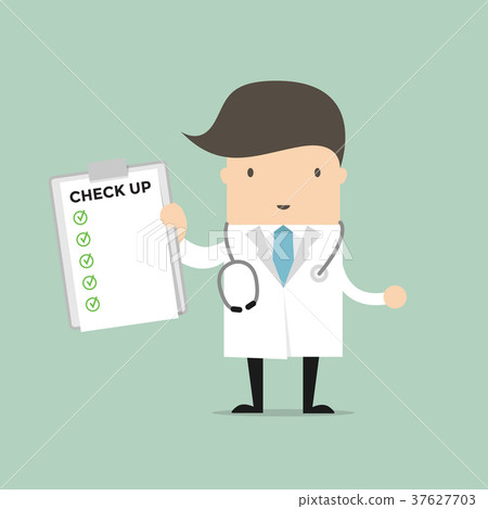 插图素材 medical doctor holding check up report document