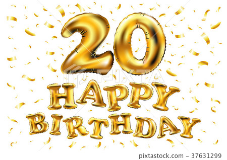插图素材: vector happy birthday 20 years golden twenty