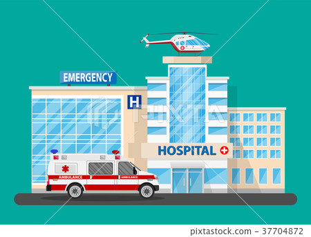 图库插图: hospital building, medical icon.