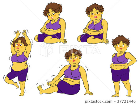 图库插图: 饮食瑜伽的胖的妇女