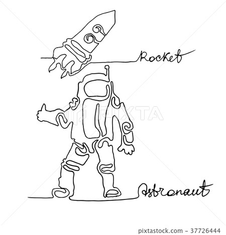 插图素材: continuous one line drawing. astronaut