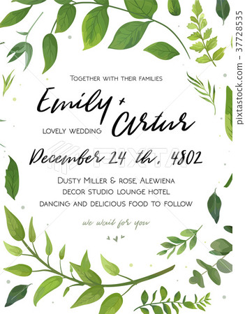 图库插图: wedding floral invite card design with green leaf