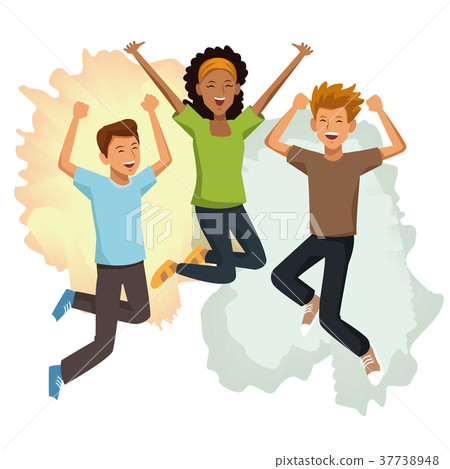 插图素材: friends jumping cartoon