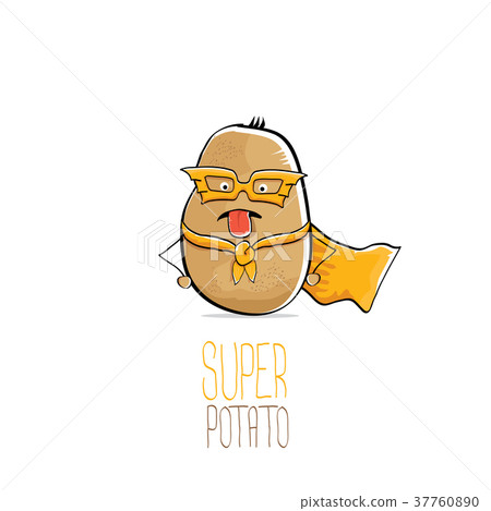 插图素材: vector funny cartoon cute brown super hero potato