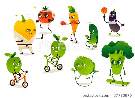 首页 插图 姿势/表情/动作 表情 可爱 set of funny vegetables doing