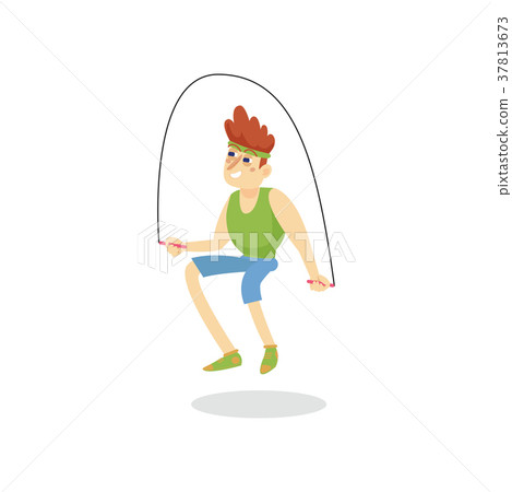 插图素材: young man skipping with jump rope, man working out