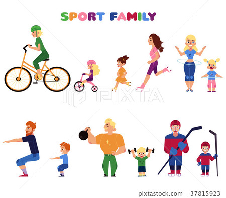 插图素材: people, parents and kids, doing sport activities