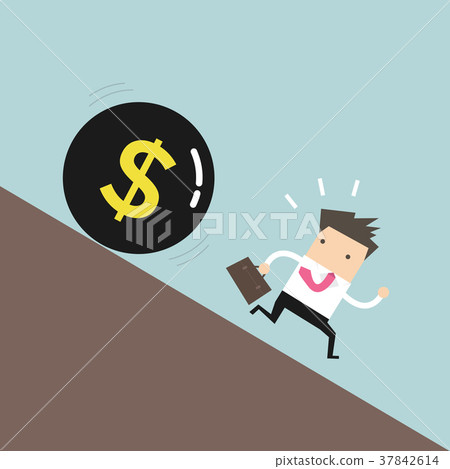 插图素材: businessman get away money ball down.