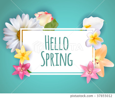 插图素材: hello spring banner greetings design backgroun