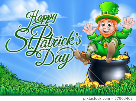 图库插图: leprechaun and pot of gold st patricks day sign