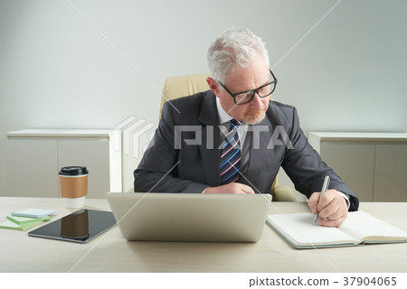 图库照片: elderly businessman focused on work