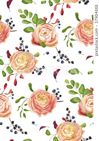 插图素材: vector seamless floral pattern: pink rose flowers