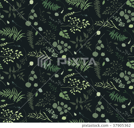 图库插图: seamless pattern of eucalyptus palm fern foliage