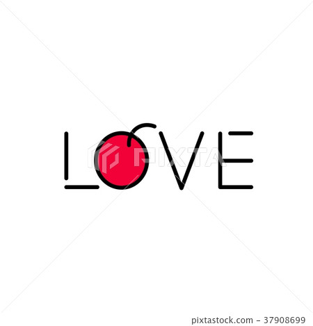 插图素材: love logo icon lettering contains red fruit, flat