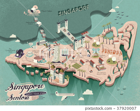 插图素材: lovely sentosa travel map