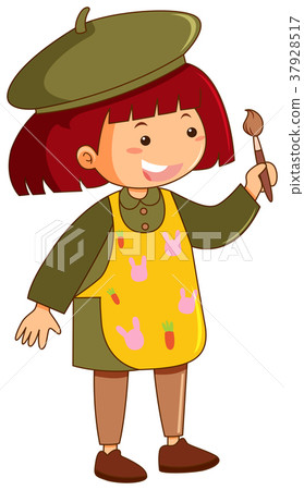 图库插图: little girl with apron and paintbrush