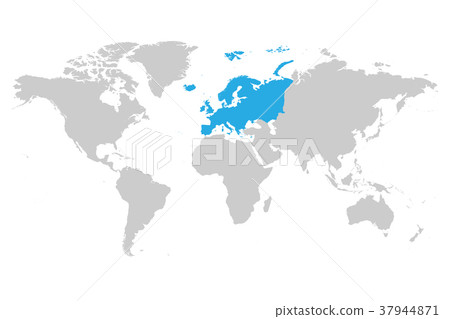 图库插图: europe continent blue marked in grey silhouette of