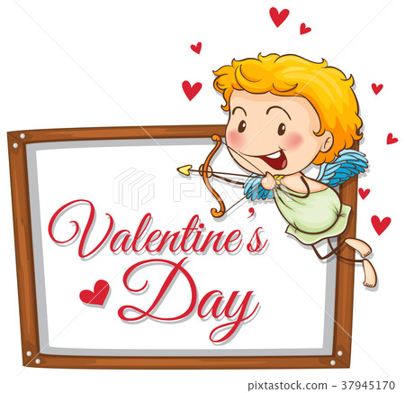 图库插图: cupid with shooting arrow on valentine card