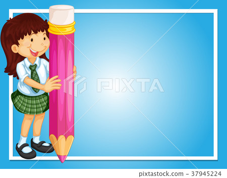 图库插图: border template with girl and pink pencil