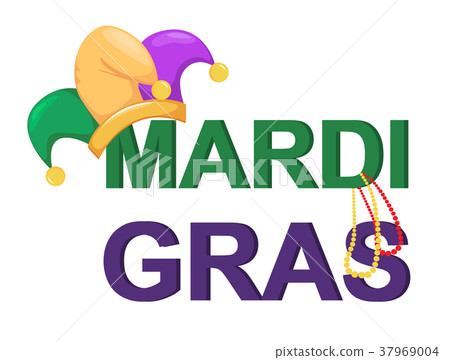 插图素材: mardi gras jester hat with necklaces and words 查看