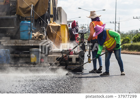 construction asphalt,reinforced concrete of building new asphalt road on the new road construction site