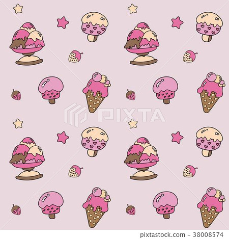 图库插图: seamless pattern of cute ice cream with pink