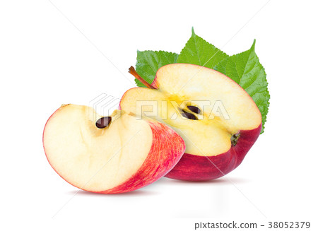 图库照片: red apple fruit slice (cut) isolated