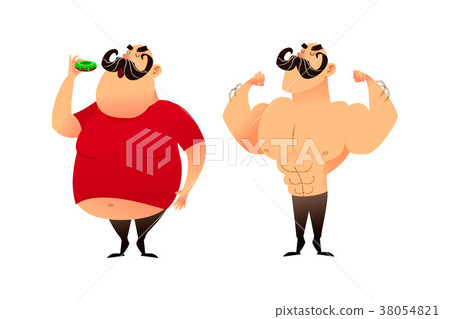 插图素材: a fat guy and an athlete. before and after. doing