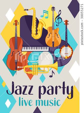 插图素材: jazz party live music retro poster with musical 查看