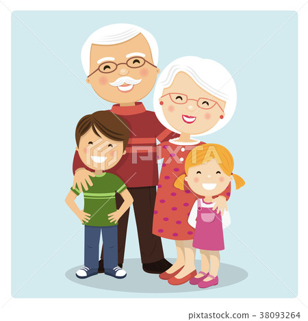 插图素材: happy grandparents with grandchildren