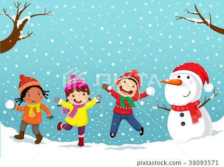 插图素材: winter fun. happy children playing in the snow