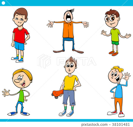 插图素材: boys children characters cartoon set