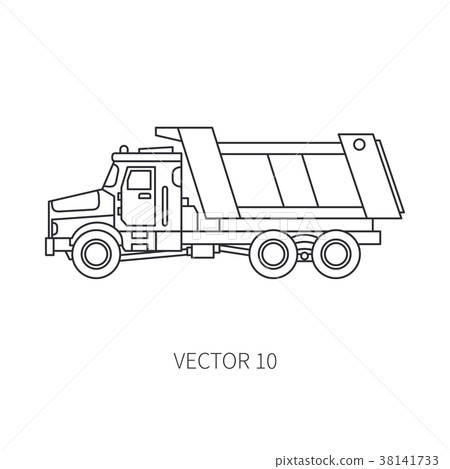 flat简笔画,简笔画 插图素材: line flat vector icon construction machinery truck