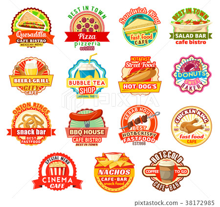 插图素材: vector fast food restaurant or fastfood cafe icons